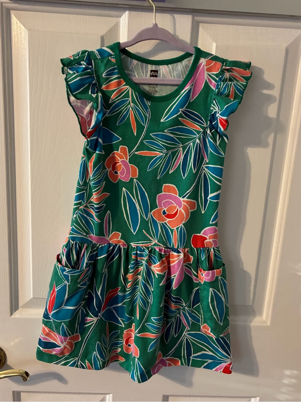 Tea Collection Green Floral Ruffle Sleeve Kids Dress size 6